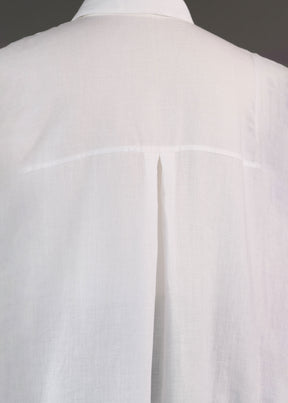 linen slim a-line sleeveless shirt dress with collar and side slit detail in white