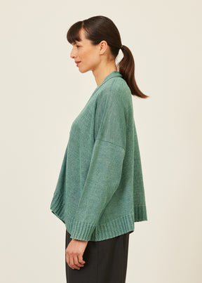 linen knitted v neck cardigan - mid
