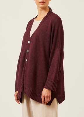 linen wide v neck knit cardigan - long