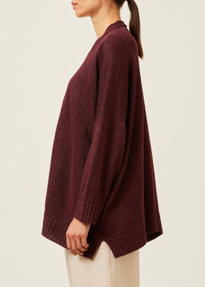 linen wide v neck knit cardigan - long