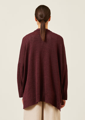 linen wide v neck knit cardigan - long