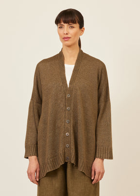 linen wide v neck knit cardigan - long