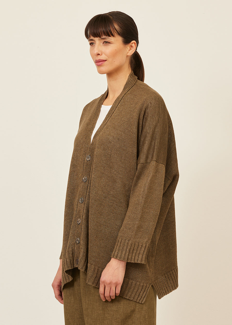 wide v neck knit cardigan - long