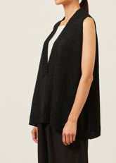 linen sleeveless a-line V neck sweater - mid plus (black)