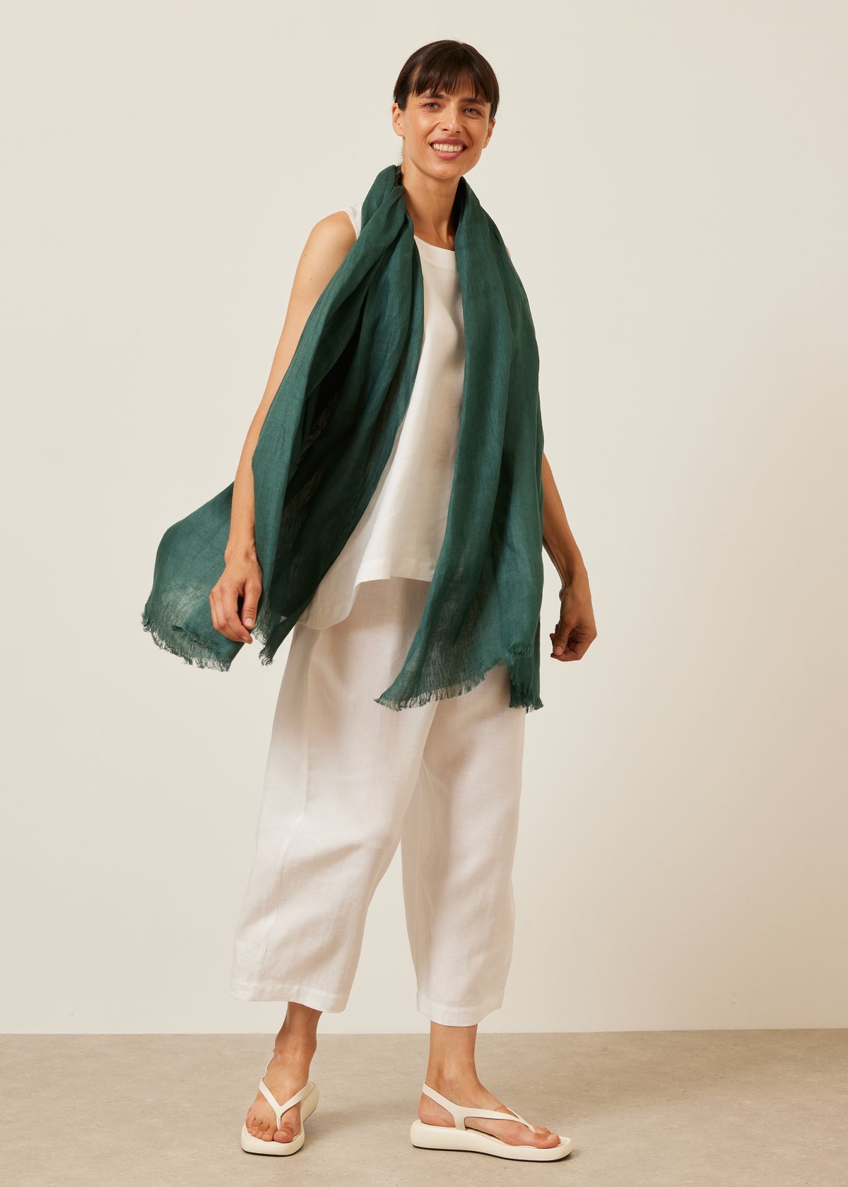 fine large linen scarf with edge detail
