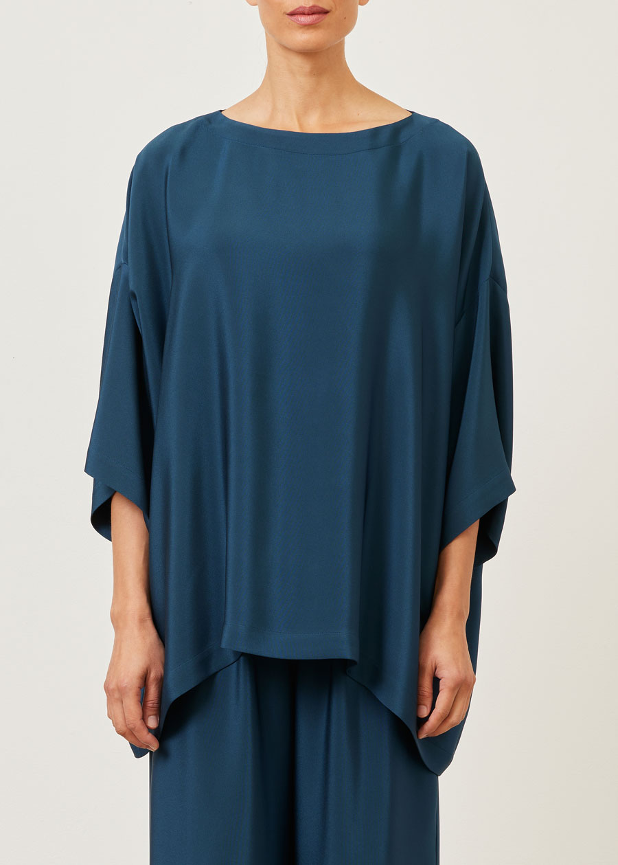 silk 3/4 sleeve bateau neck tunic - long