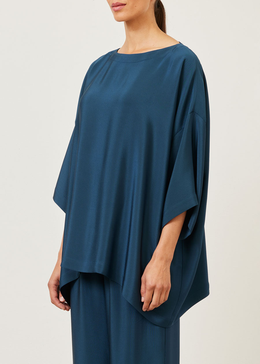 silk 3/4 sleeve bateau neck tunic - long
