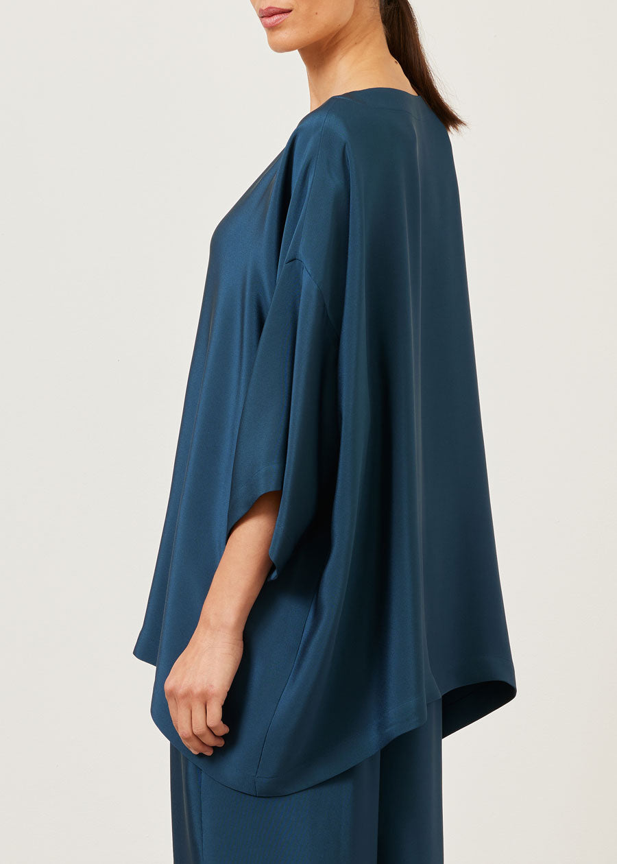silk 3/4 sleeve bateau neck tunic - long