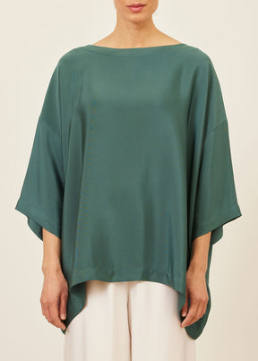 silk 3/4 sleeve bateau neck tunic - long