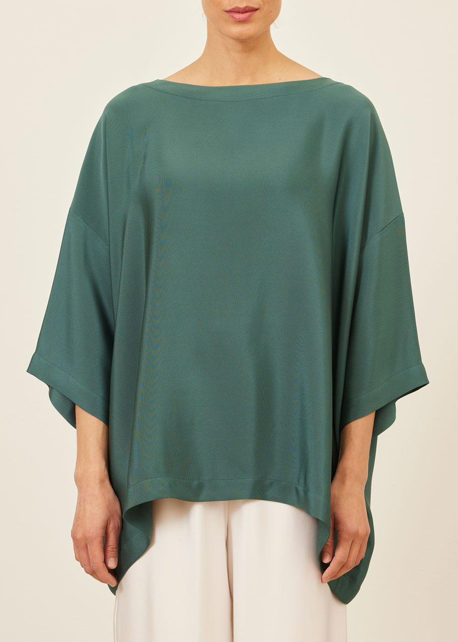 silk 3/4 sleeve bateau neck tunic - long