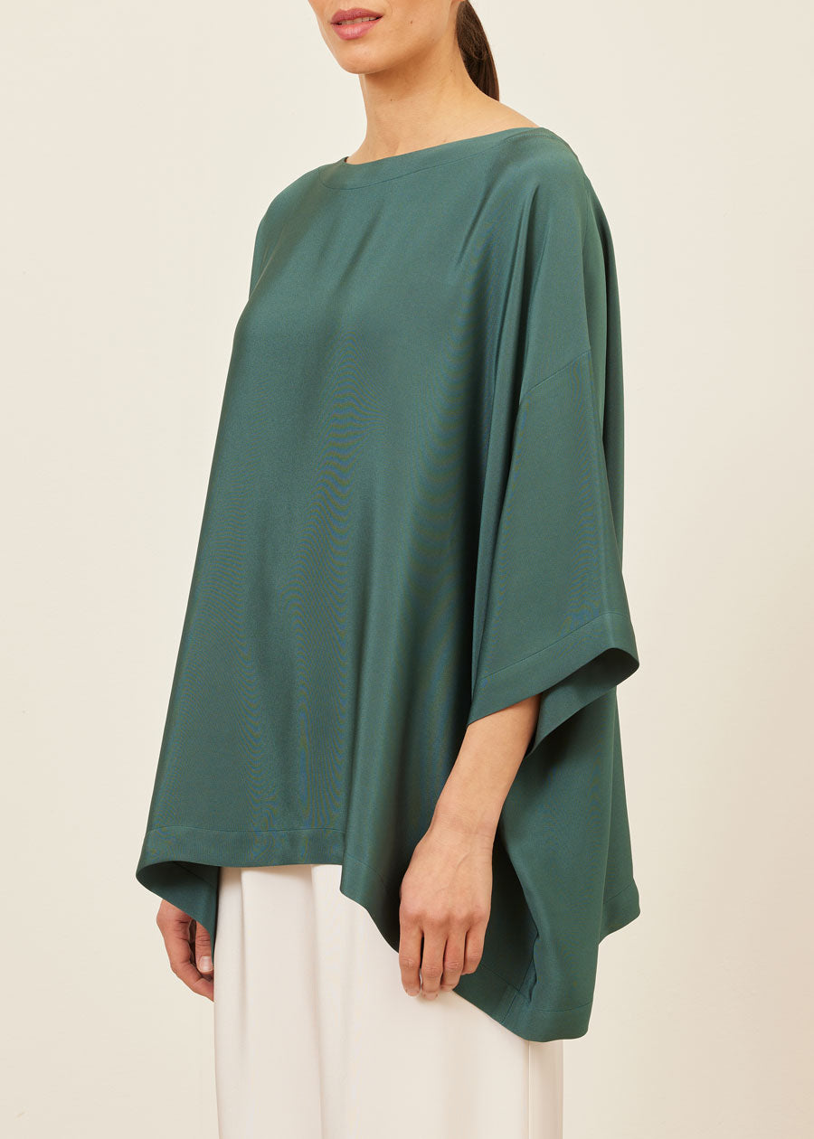 silk 3/4 sleeve bateau neck tunic - long