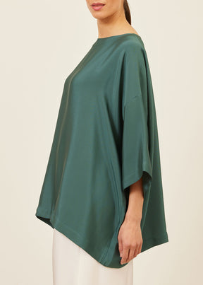 silk 3/4 sleeve bateau neck tunic - long