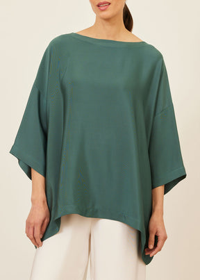 silk 3/4 sleeve bateau neck tunic - long