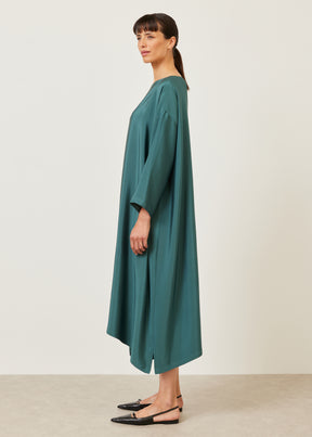 silk 3/4 sleeve wide a-line scoop neck dress - full length