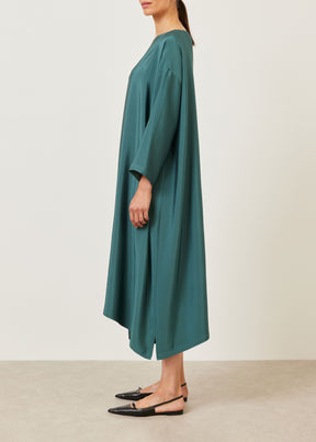 silk 3/4 sleeve wide a-line scoop neck dress - full length