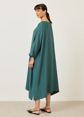 silk 3/4 sleeve wide a-line scoop neck dress - full length