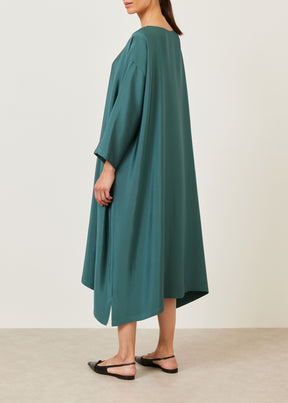 silk 3/4 sleeve wide a-line scoop neck dress - full length