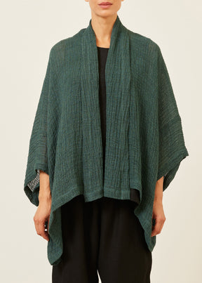 linen mix wide short sleeve scrunch shawl collar jacket - mid plus