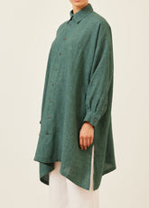 linen wide a-line shirt with collar - very long with slits