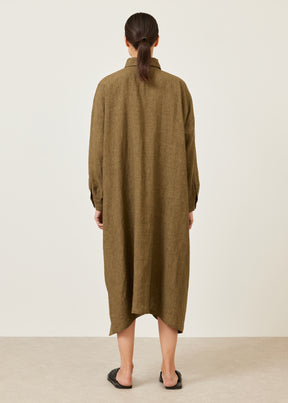 linen wide a-line shirt dress with collar