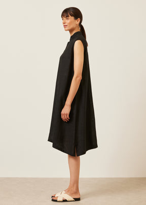 a-line collarless sleeveless shirt dress