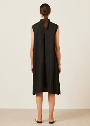 a-line collarless sleeveless shirt dress