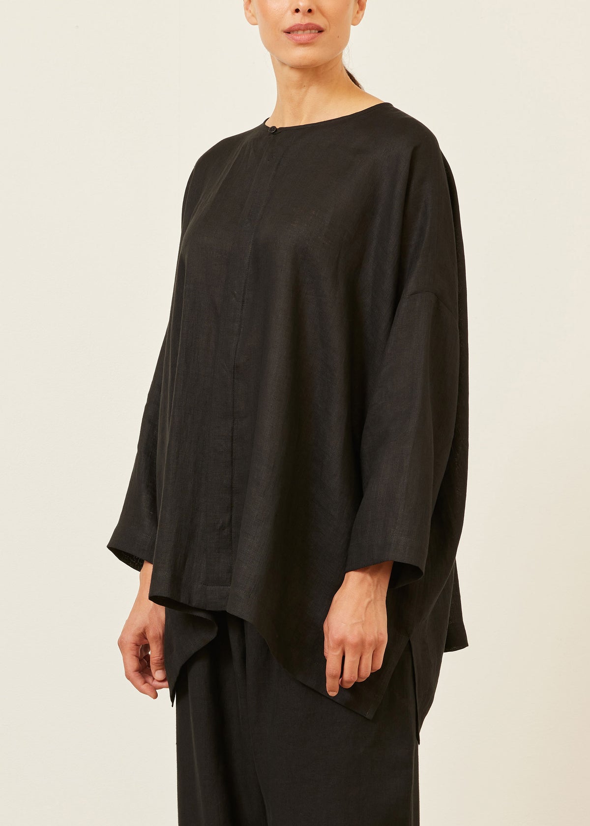 linen wide longer back bound neck shirt - long