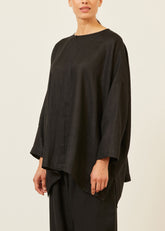 linen wide longer back bound neck shirt - long