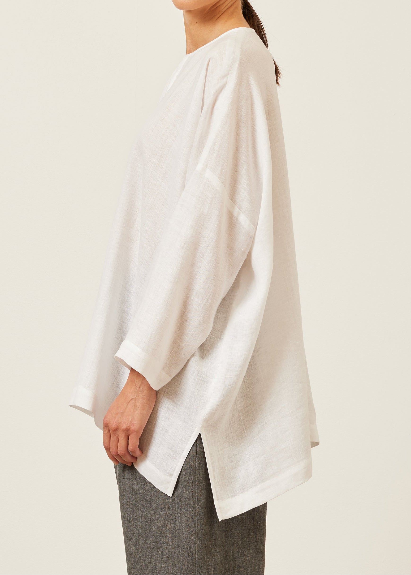 linen wide longer back bound neck shirt - long