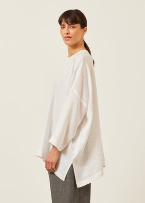 linen wide longer back bound neck shirt - long
