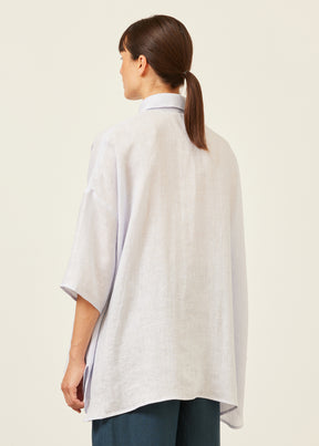 linen sloped shoulder wide a-line short sleeve shirt with collar - long
