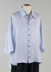linen sloped shlder wide a-line s/s shirt w/collar - mid