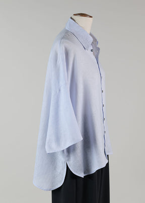 linen sloped shlder wide a-line s/s shirt w/collar - mid