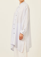 handkerchief linen wide a-line collarless shirt - very long with slits