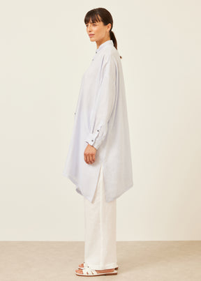 wide a-line collarless shirt - very long with slits