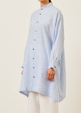 handkerchief linen mix wide a-line collarless shirt - very long with slits