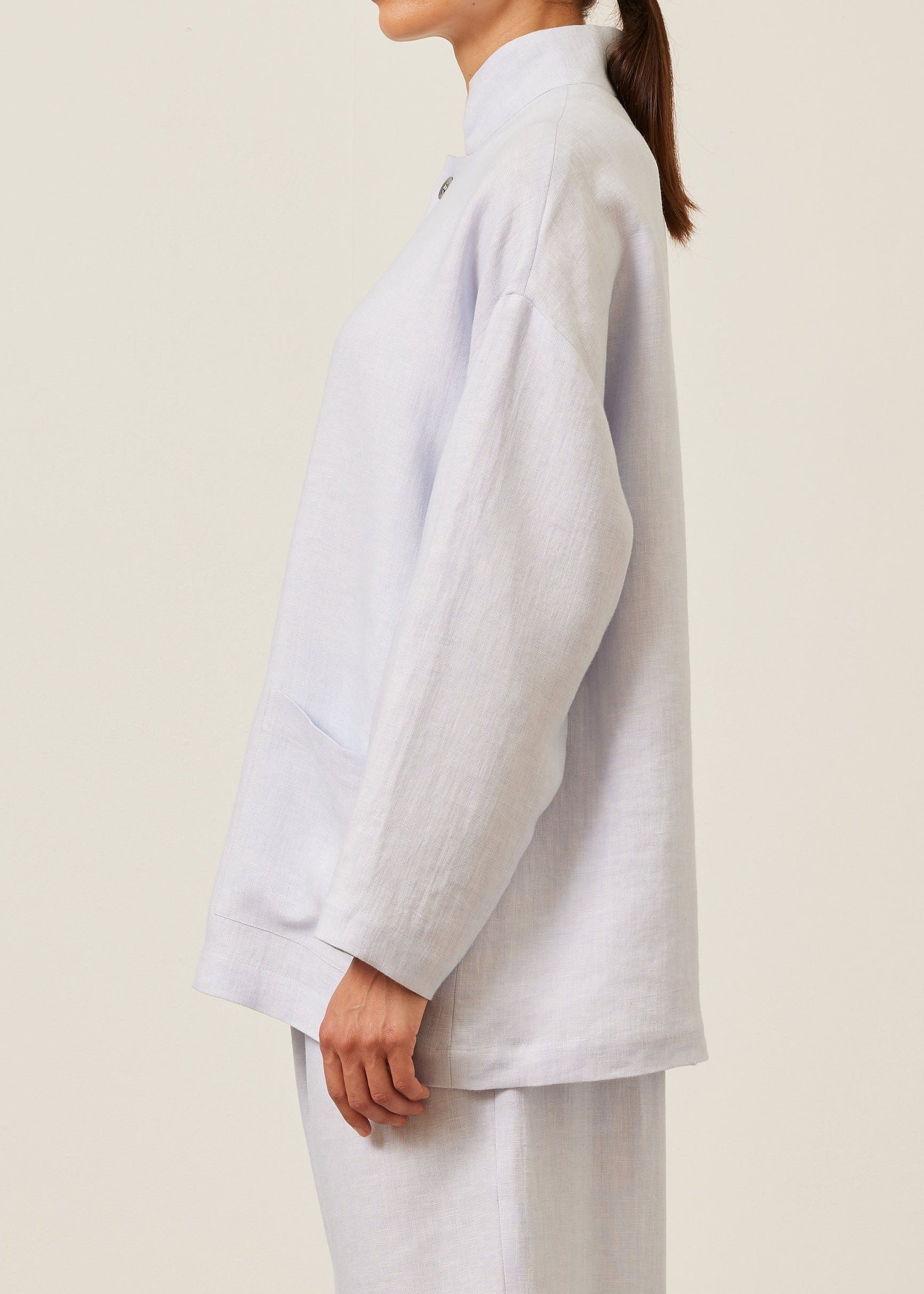 linen achkan' stand collar jacket - long