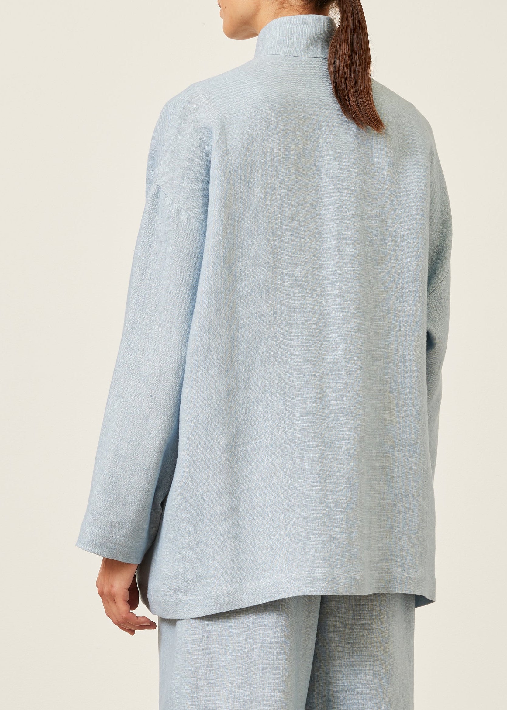 linen 'achkan' stand collar jacket - long (woadblue)