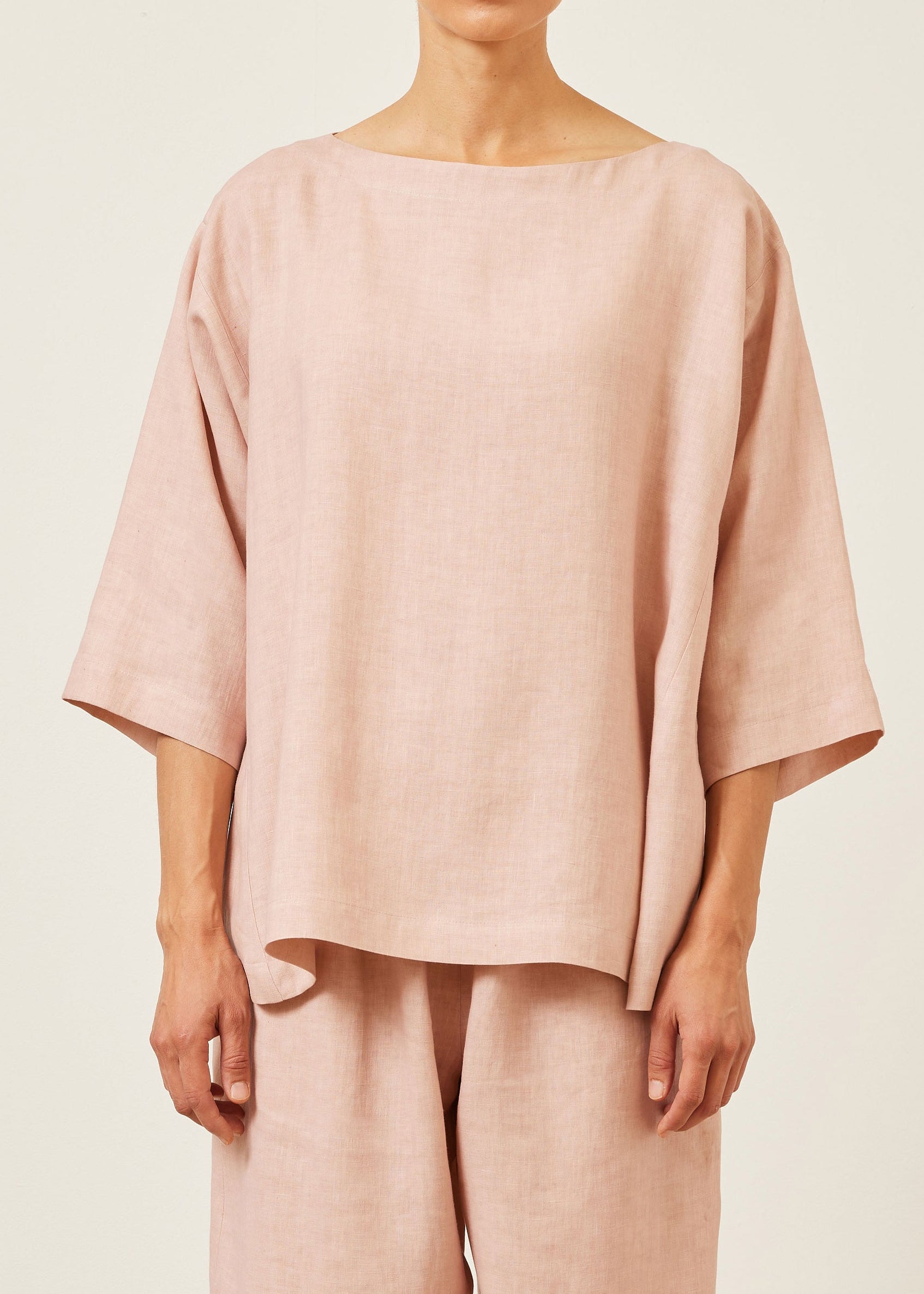 linen side panelled 3/4 sleeve scoop neck tunic - mid plus