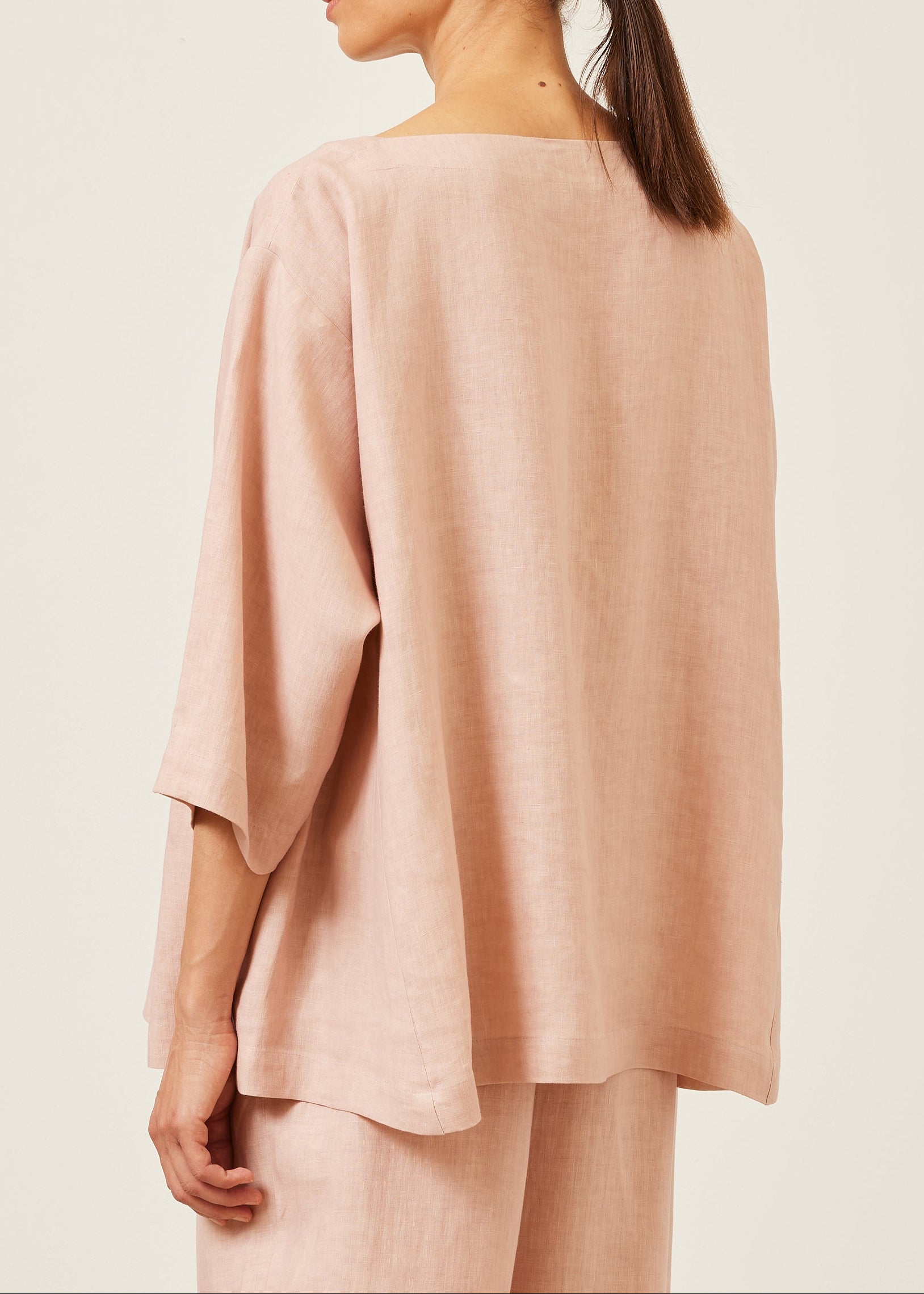 linen side panelled 3/4 sleeve scoop neck tunic - mid plus