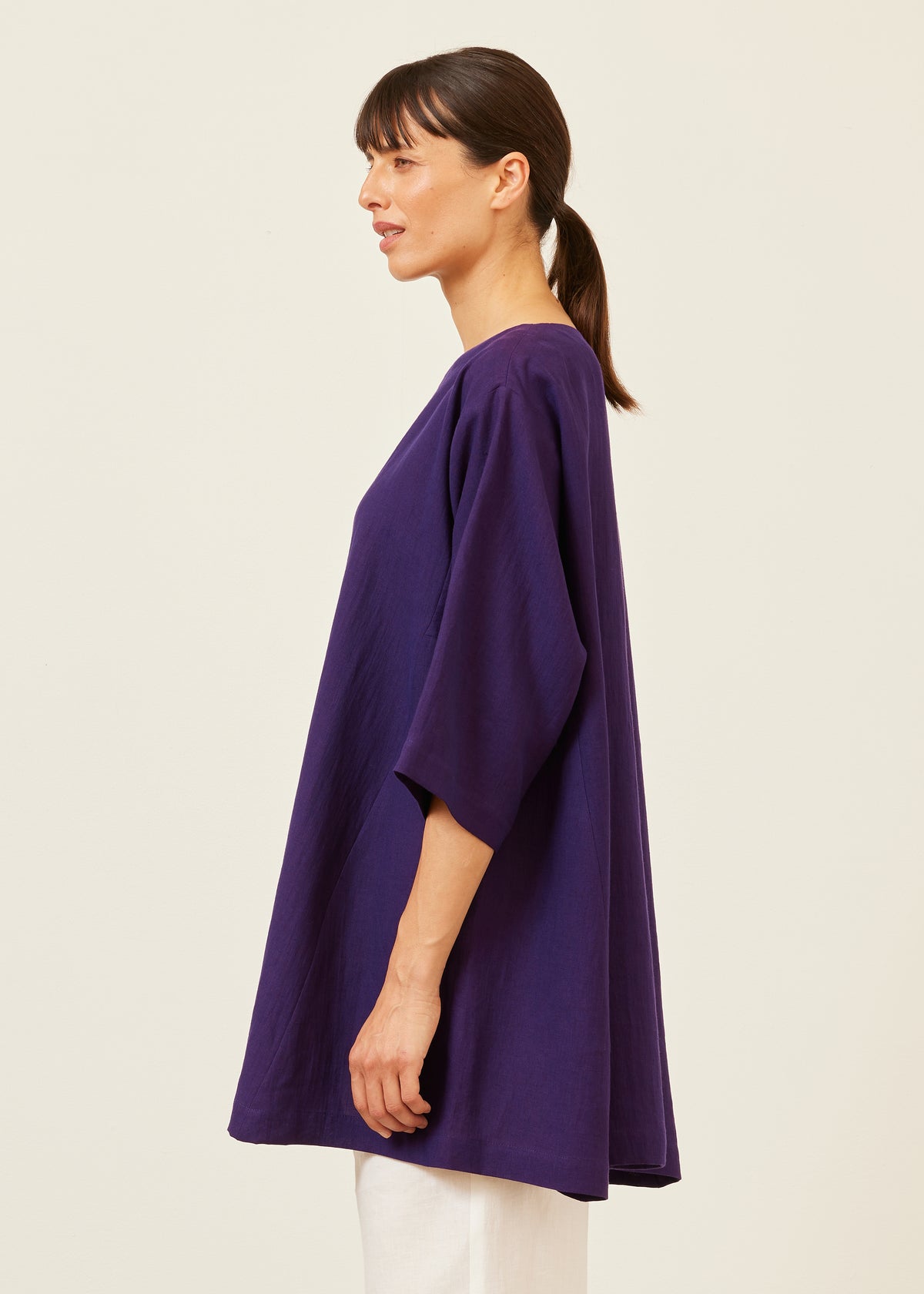 side panelled 3/4 sleeve scoop neck tunic  - long