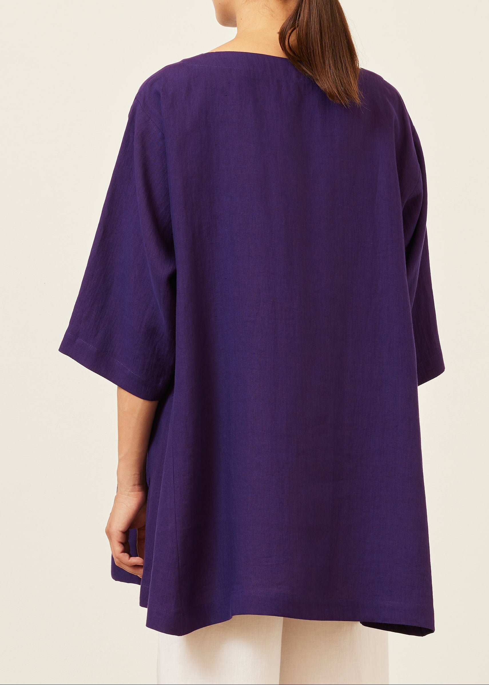 linen side panelled 3/4 sleeve scoop neck tunic  - long