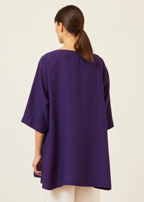 linen side panelled 3/4 sleeve scoop neck tunic  - long