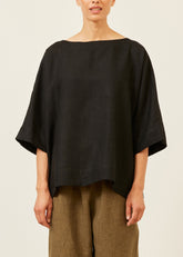 linen scoop neck 3/4 sleeve top with hembands - mid plus
