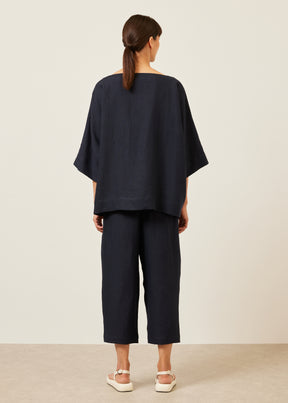 linen scoop neck 3/4 sleeve top with hembands - mid plus