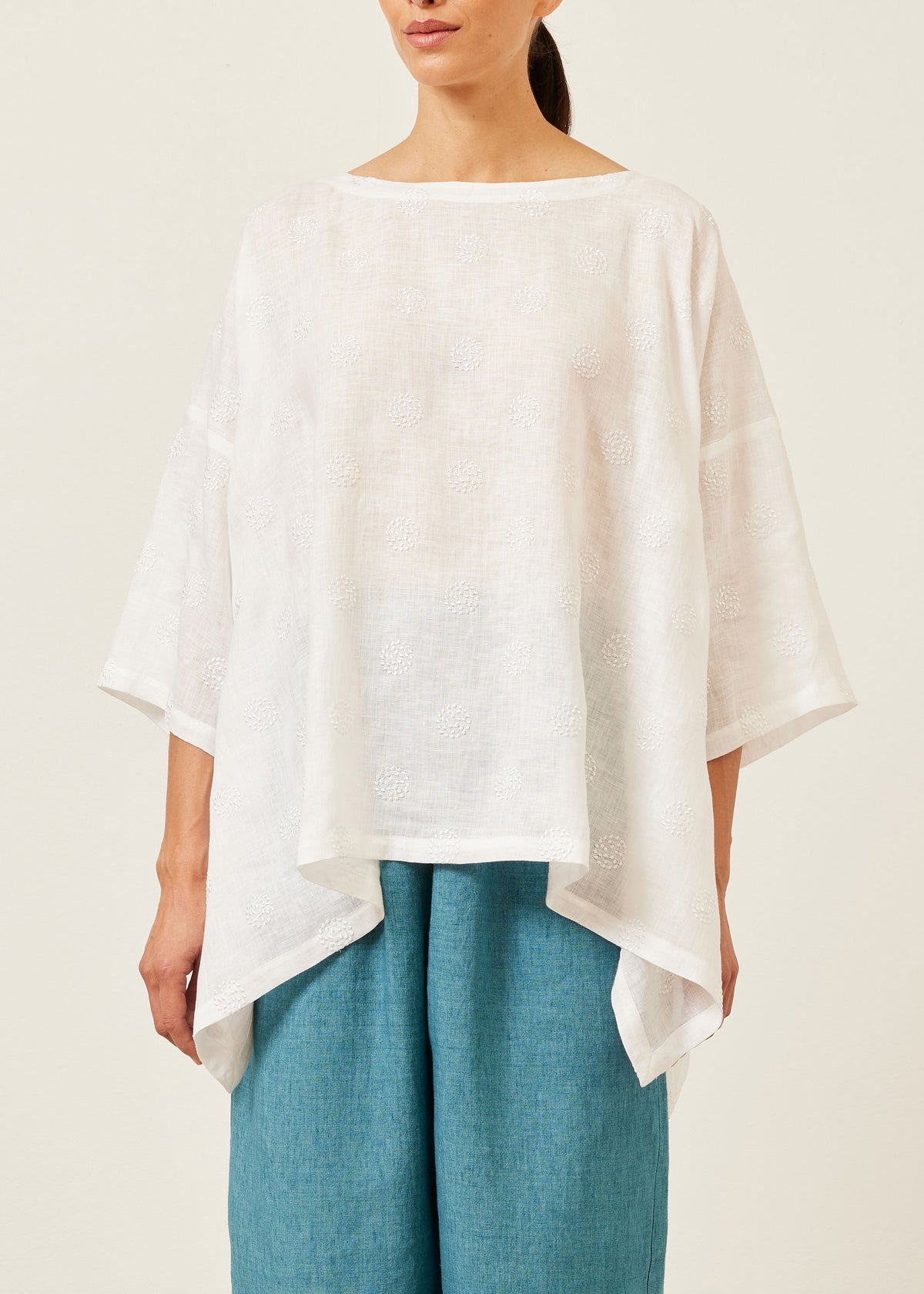 linen mix dps scoop neck 3/4 sleeve top - mid plus