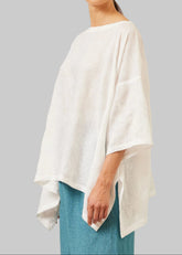 embroidered linen dps scoop neck 3/4 sleeve top - mid plus