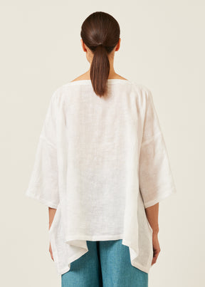 linen mix dps scoop neck 3/4 sleeve top - mid plus