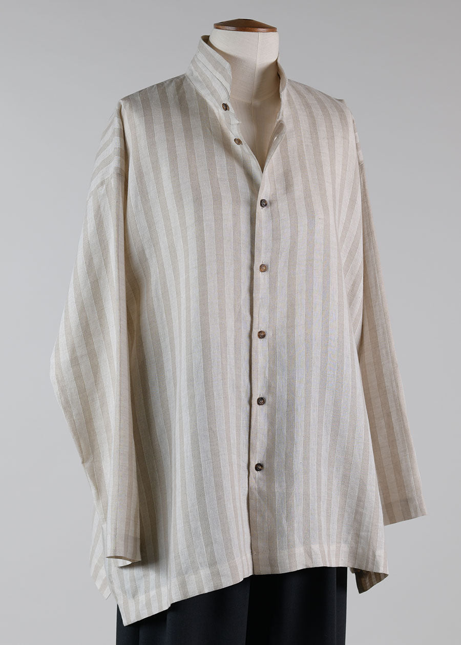 linen slim a-line dbl stand cllr shrt w/stepped ins lng