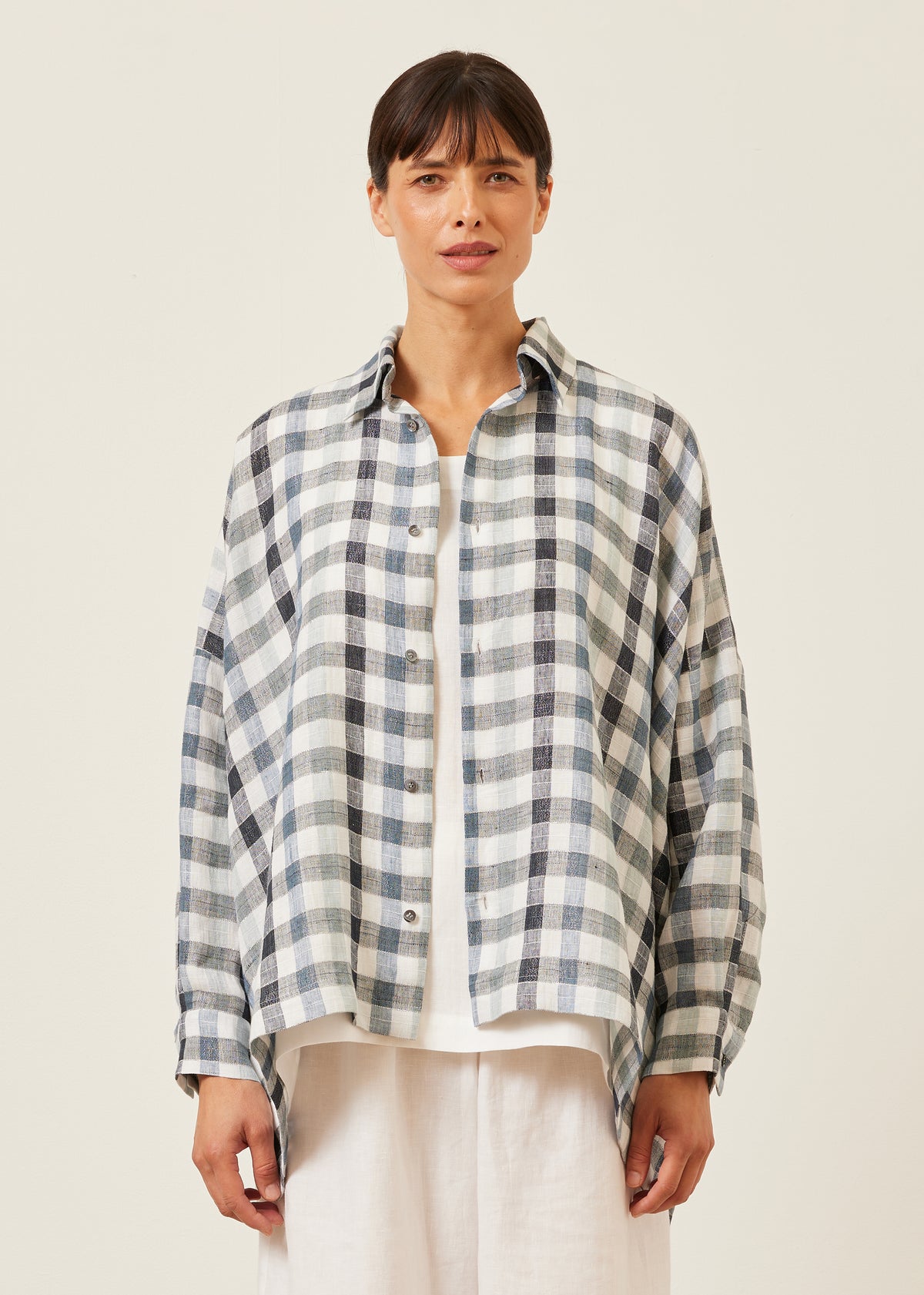 wide longer back shirt with collar - mid plus